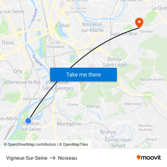 Vigneux-Sur-Seine to Noiseau map