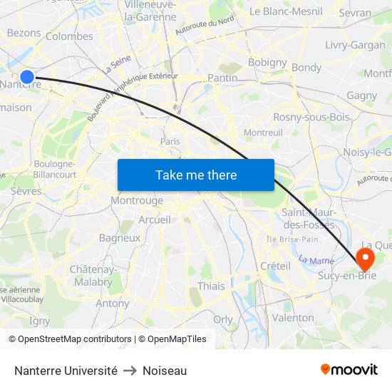 Nanterre Université to Noiseau map