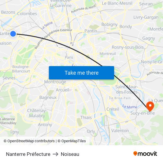 Nanterre Préfecture to Noiseau map