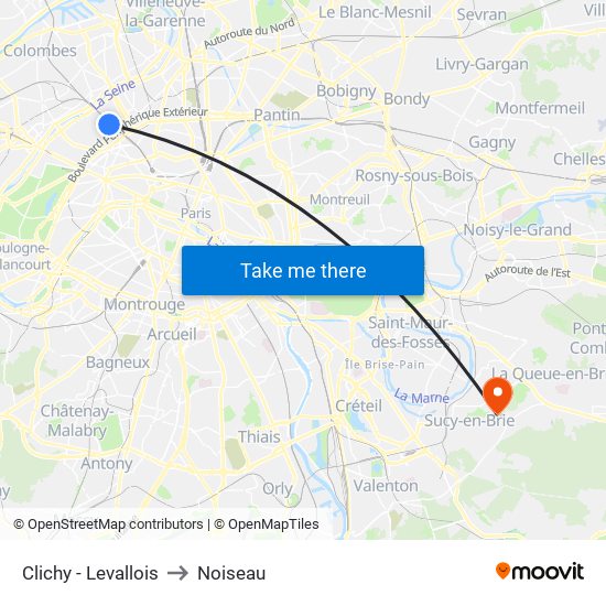 Clichy - Levallois to Noiseau map