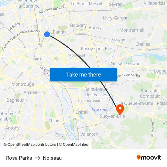 Rosa Parks to Noiseau map