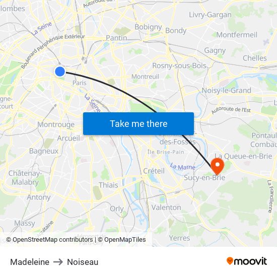 Madeleine to Noiseau map
