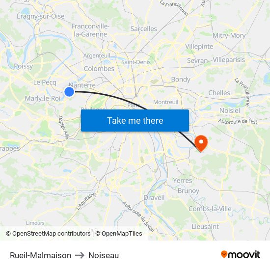 Rueil-Malmaison to Noiseau map