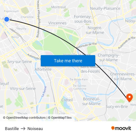Bastille to Noiseau map