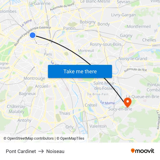 Pont Cardinet to Noiseau map