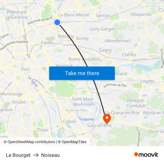 Le Bourget to Noiseau map