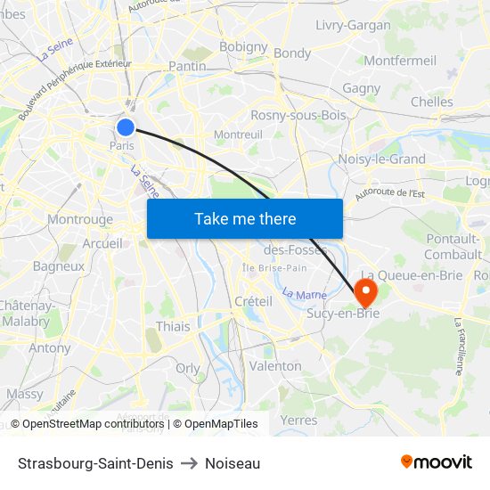 Strasbourg-Saint-Denis to Noiseau map