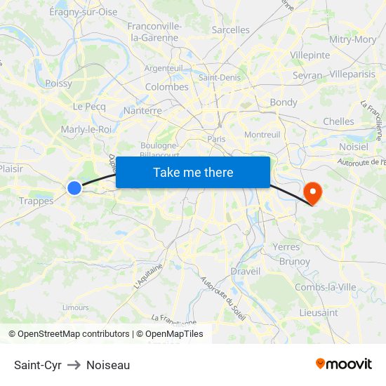 Saint-Cyr to Noiseau map