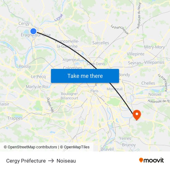 Cergy Préfecture to Noiseau map