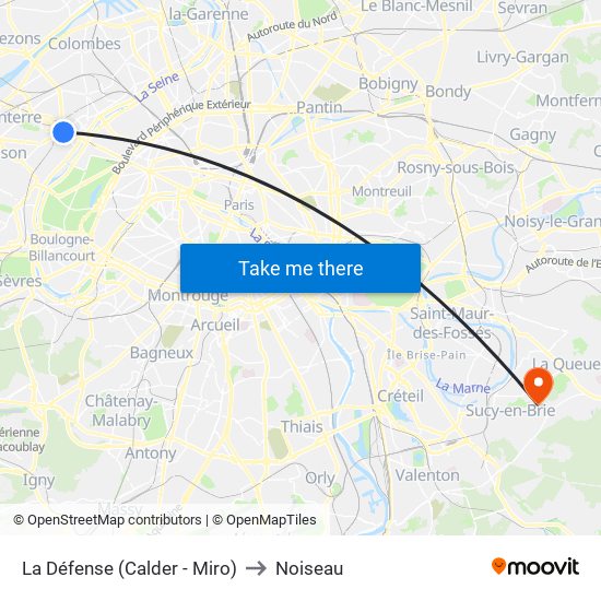 La Défense (Calder - Miro) to Noiseau map