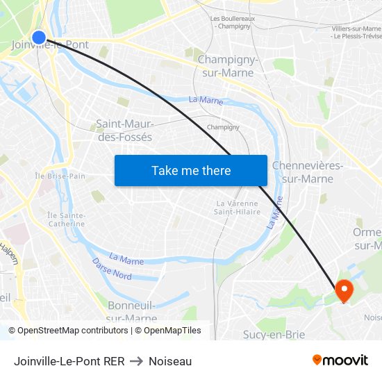 Joinville-Le-Pont RER to Noiseau map