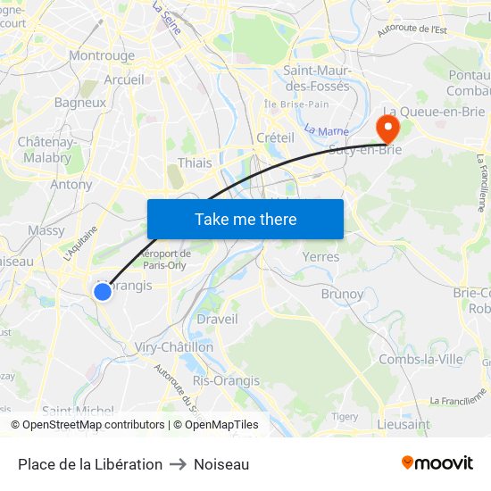 Place de la Libération to Noiseau map