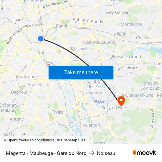Magenta - Maubeuge - Gare du Nord to Noiseau map