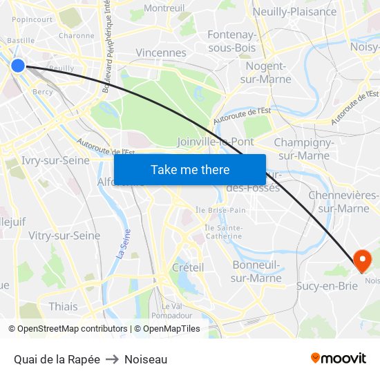 Quai de la Rapée to Noiseau map