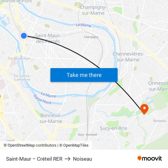 Saint-Maur – Créteil RER to Noiseau map