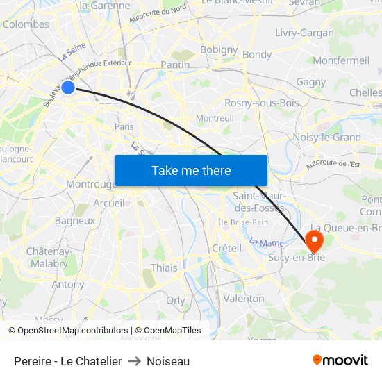 Pereire - Le Chatelier to Noiseau map