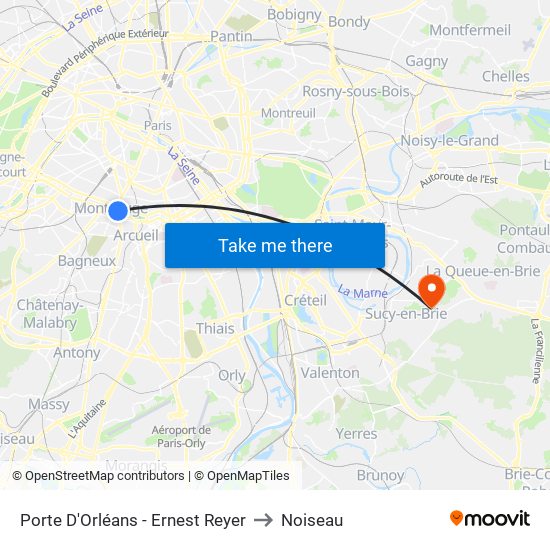 Porte D'Orléans - Ernest Reyer to Noiseau map