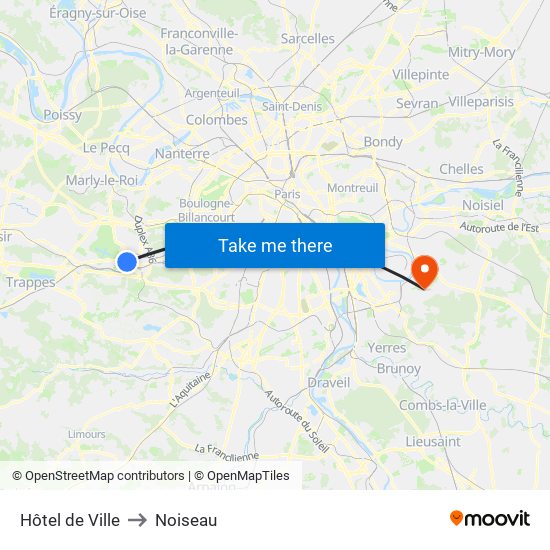 Hôtel de Ville to Noiseau map