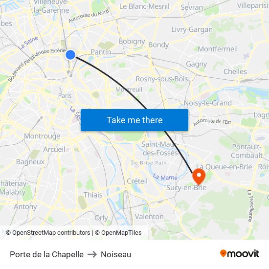 Porte de la Chapelle to Noiseau map