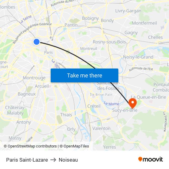 Paris Saint-Lazare to Noiseau map