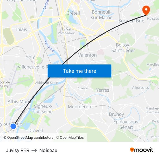 Juvisy RER to Noiseau map