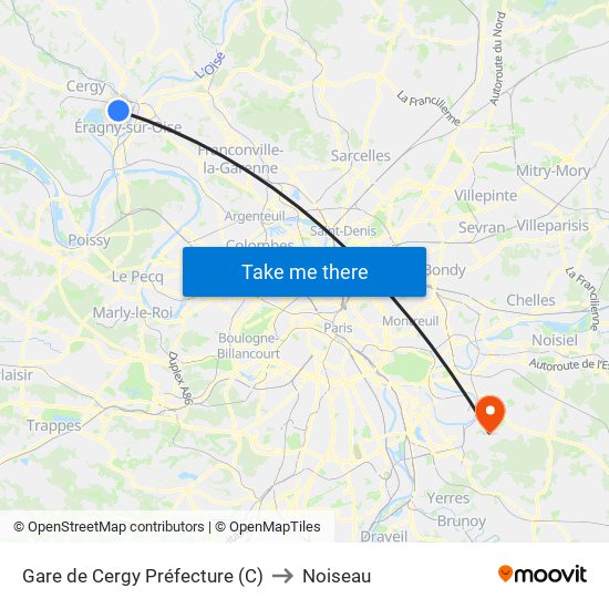 Gare de Cergy Préfecture (C) to Noiseau map