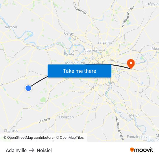 Adainville to Noisiel map