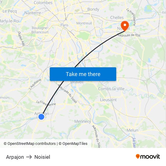 Arpajon to Noisiel map