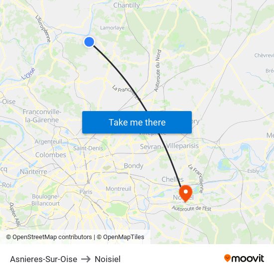 Asnieres-Sur-Oise to Noisiel map