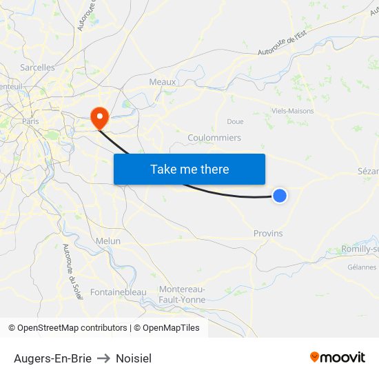 Augers-En-Brie to Noisiel map