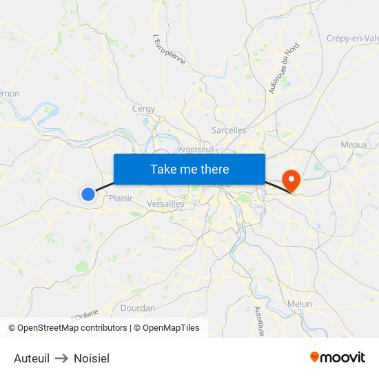 Auteuil to Noisiel map