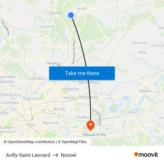 Avilly-Saint-Leonard to Noisiel map