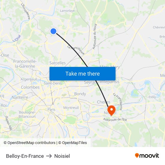Belloy-En-France to Noisiel map