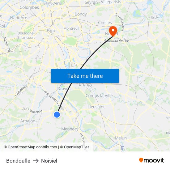 Bondoufle to Noisiel map