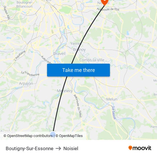 Boutigny-Sur-Essonne to Noisiel map