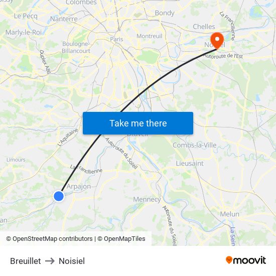 Breuillet to Noisiel map