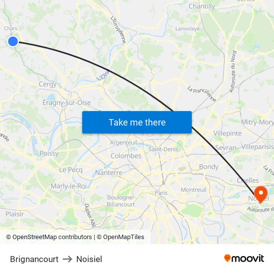 Brignancourt to Noisiel map