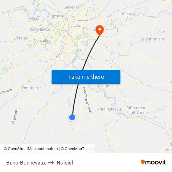 Buno-Bonnevaux to Noisiel map