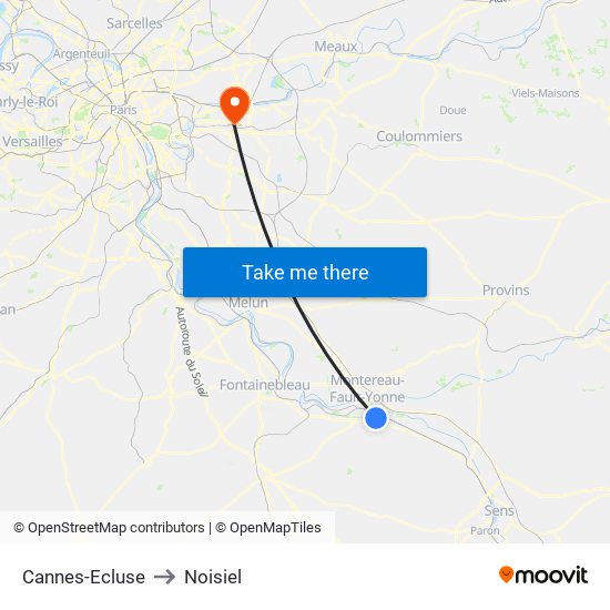 Cannes-Ecluse to Noisiel map