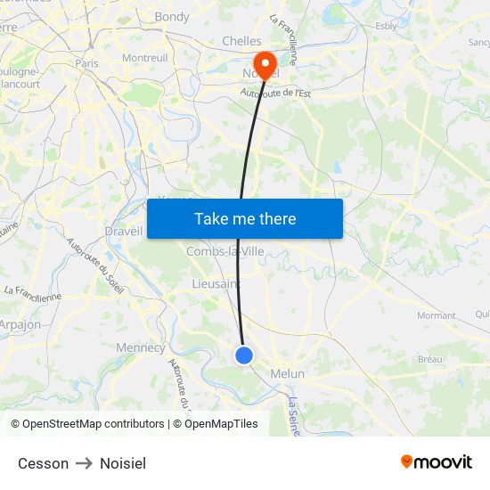 Cesson to Noisiel map