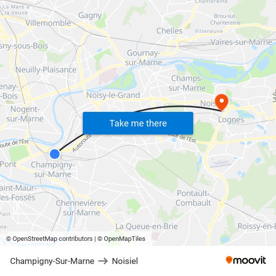 Champigny-Sur-Marne to Noisiel map