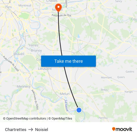 Chartrettes to Noisiel map