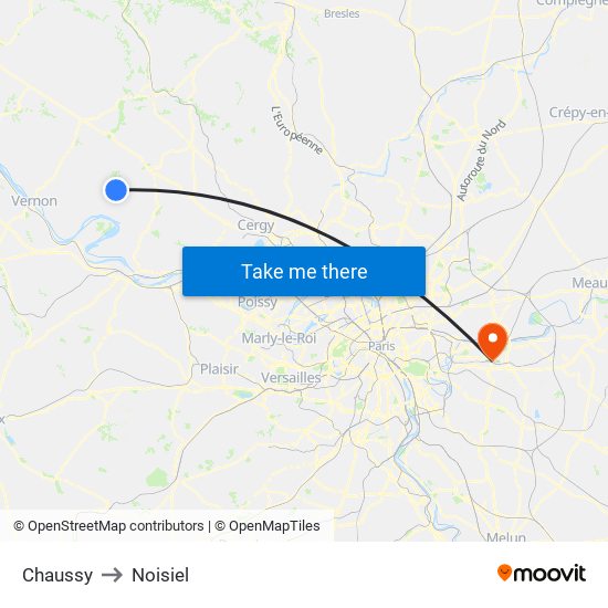 Chaussy to Noisiel map