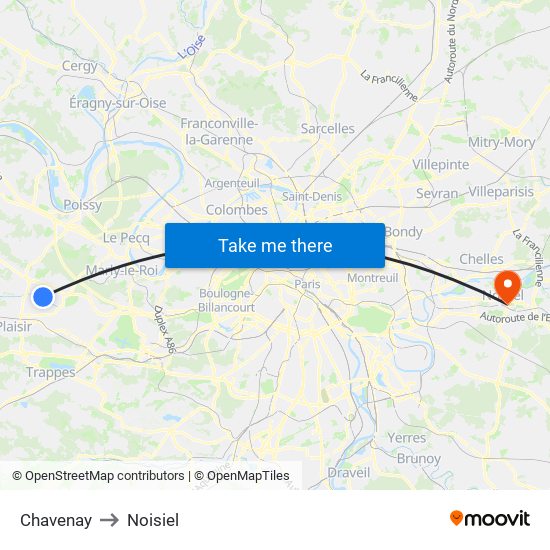 Chavenay to Noisiel map