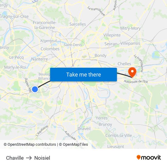Chaville to Noisiel map