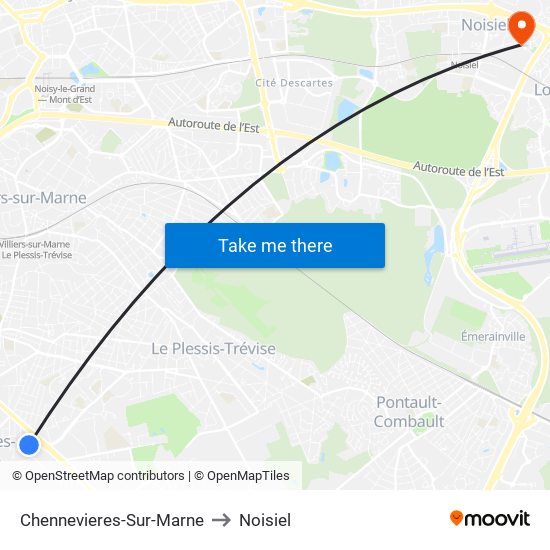 Chennevieres-Sur-Marne to Noisiel map