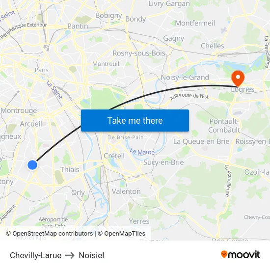 Chevilly-Larue to Noisiel map