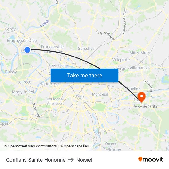 Conflans-Sainte-Honorine to Noisiel map