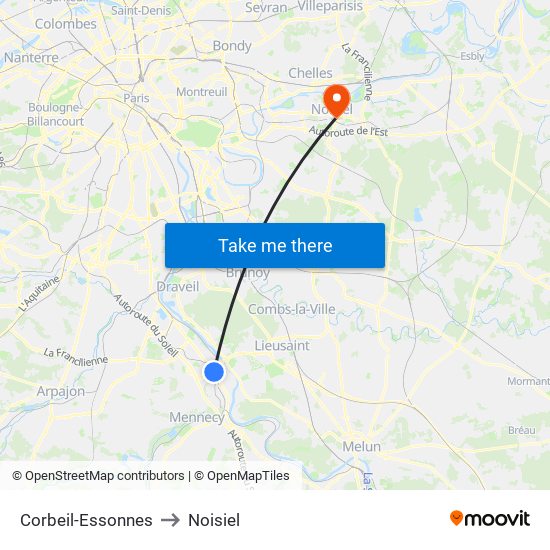 Corbeil-Essonnes to Noisiel map