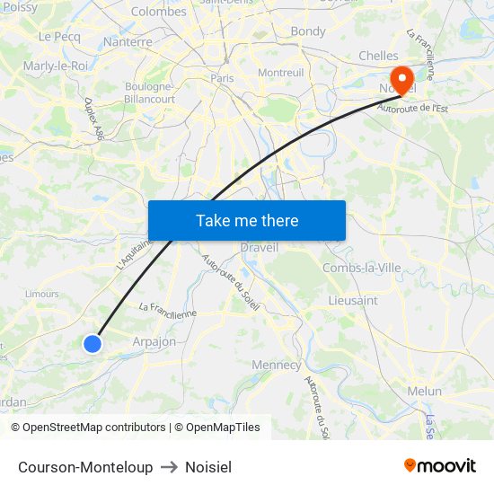 Courson-Monteloup to Noisiel map